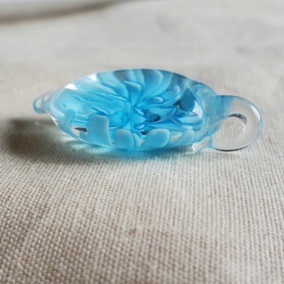 Clear and Blue Art Glass Flower Pendant - Picture 3 of 7
